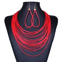 Fashion magnetism button multilayer blue/black leather chain choker statement necklace women dress NK08