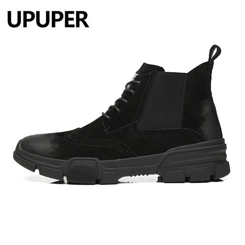 black shoes Мужские ботильоны из натуральной кожи размера плюс: 38-46; повседневные военные ботинки «Челси» из коровьей замши; осенне-зимняя обувь; botas hombre - Цвет: black shoes