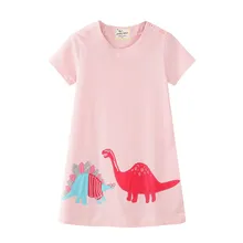 Jumping meter/платья с аппликацией динозавра для маленьких девочек; летняя одежда принцессы в полоску; хлопковые детские платья для девочек; Детские платья