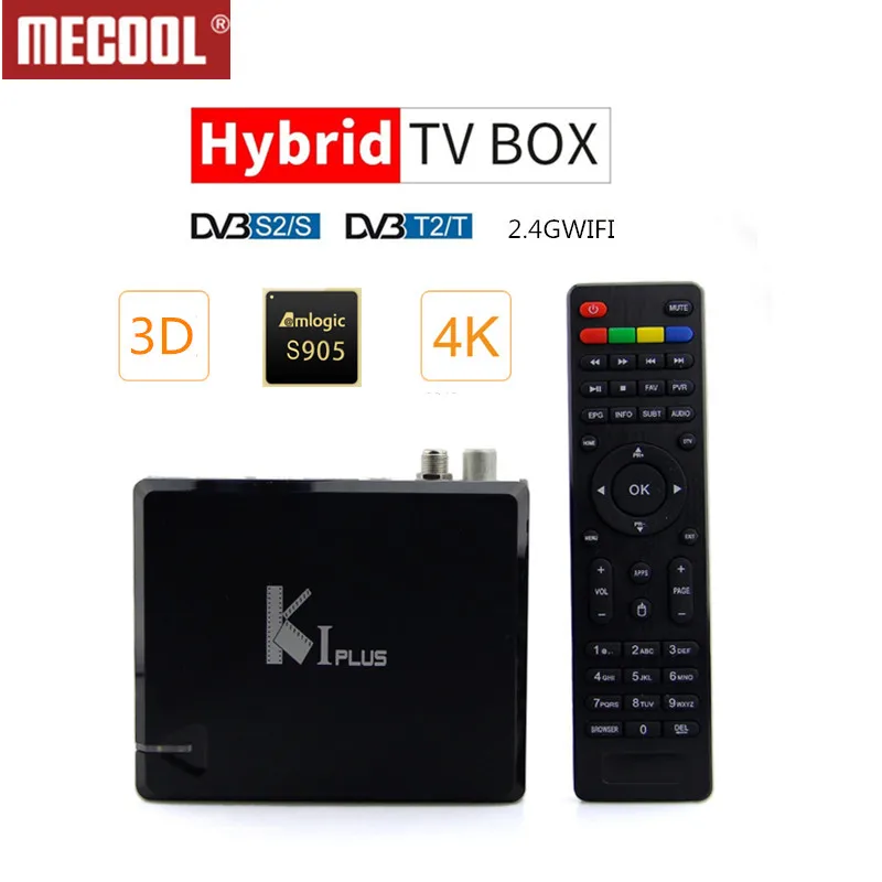 MECOOL Ki PLUS DVB-T2 DVB-S2 DVB-C Android 7,1 ТВ коробкой 4 в 1 комбо 1 ГБ 8 ГБ Amlogic S905D 4 ядра 64bit K1 плюс 4 к Декодер каналов кабельного телевидения компьютерной