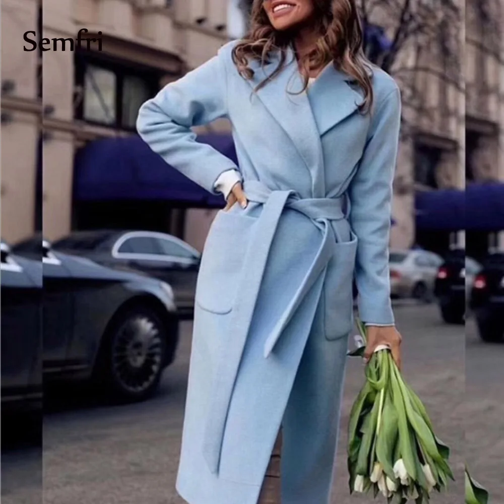 Зимнее пальто женское длинное с отворотом 2 кармана поясом однотонная ветровка