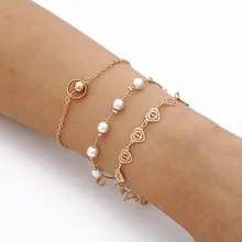 Модные Многослойные браслеты и браслеты золотистого цвета бусина в форме сердца Женщины Очаровательный с жемчугом вечерние свадебные украшения бохо