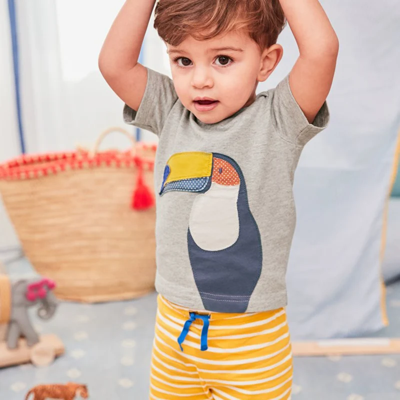 

Jumping Meters Boy Summer Clothes 2019 Brand Parrot Appliqued Toddler Boy Clothes Sport Outfits Cotton T Shirts + Striped Shorts