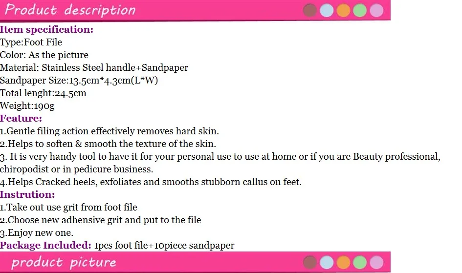 Нержавеющая сталь Двусторонняя Педикюр ног файл + шт. 10 шт. сухой шлифовальной бумаги Рашпиль Каллус Твердый для удаления кожи средства
