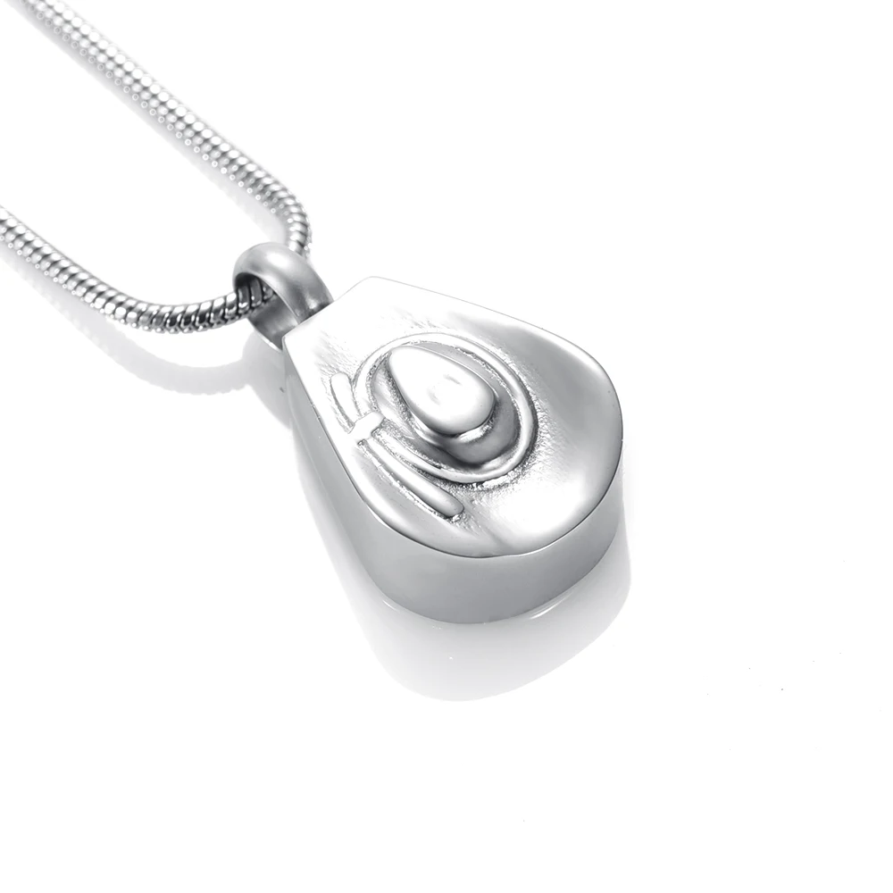 

JJ001 Personalized Design cowboy hat &Teardrop Stainless Steel cremation ashes necklace Urn Keepsake pendant For Human