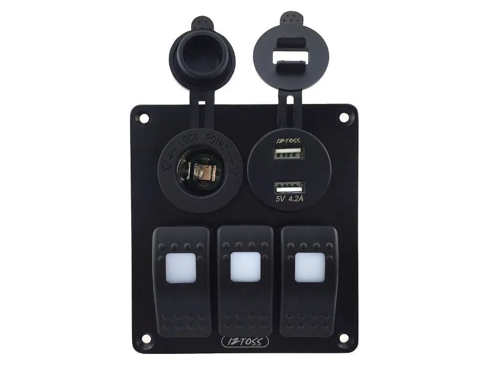 

DC12V-24V Power socket+ Double USB 4.2A Power Outlet Charger voltmeter Socket 3 Gang White Rocker Switch Panel for Marine Boat