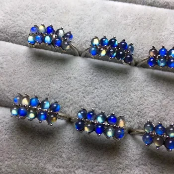 

Natural Blue Light Labradorite Crystal Lady Rings 5mm Grey Moostone Silver Clear 10 Beads Wedding Ring Adjustable Size AAAAAA