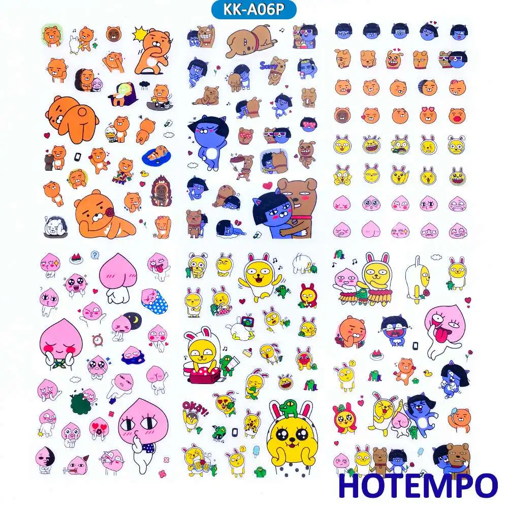 

HOTEMPO 6sheets Pegatinas Cute Cartoon Cocoa Friends Ryan Muzi Apeach Neo Frodo PVC Waterproof Stickers Children Scrapbooking
