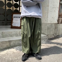 Summer And Autumn New Japanese Cutting Elastic Drawstring Closing Mouth Military Loose Trousers Casual Pants Army GreenS-XL