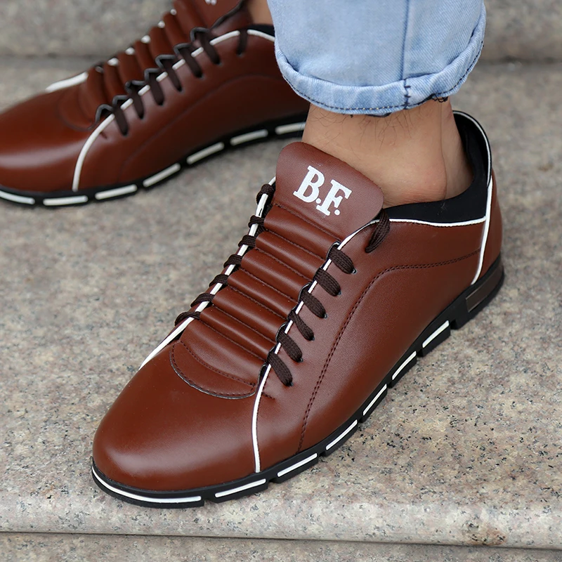 

New Spring Men Casual Shoes Fashion Leather Shoes For Men Loafers Black Lace-up Men's Flat Shoes Big Size Dropshipping