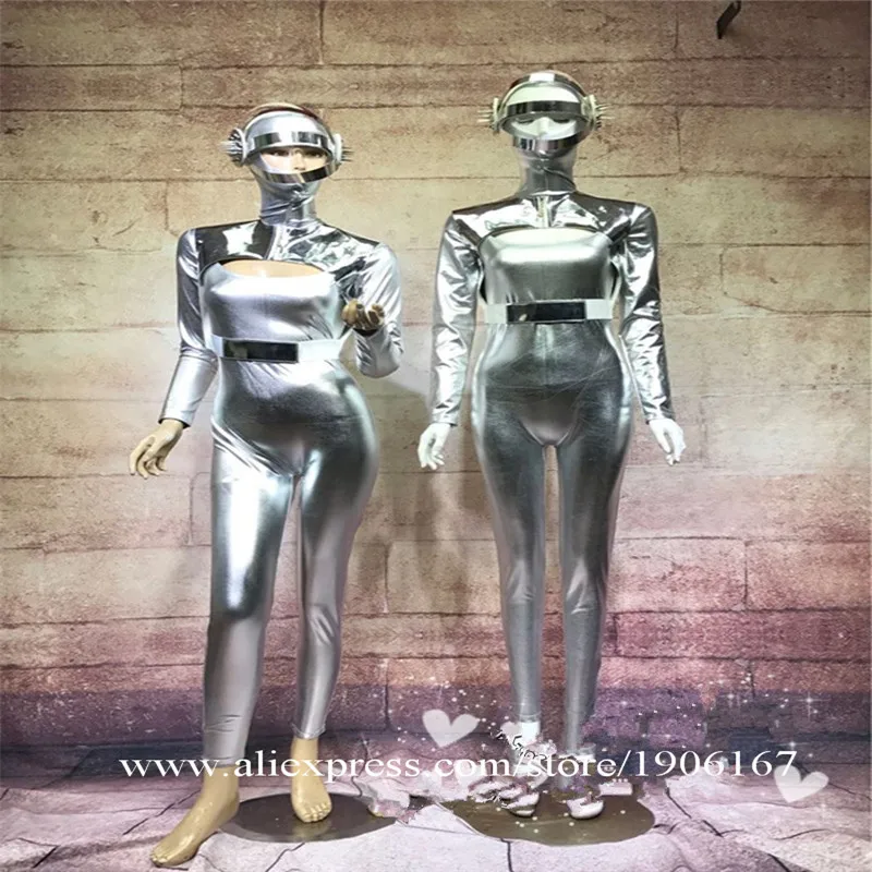 Costume futuristic technology business performance silver jumpsuit gogo DS dance team party space suit3