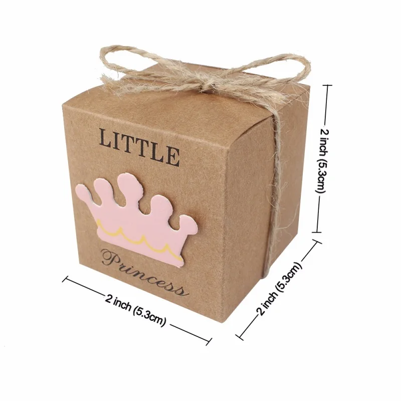 Baby Shower коробка конфет маленький Корона принца, принцессы крафт Бумага подарок Коробки синего и розового цветов для детей для девочек и мальчиков День рождения расходные материалы
