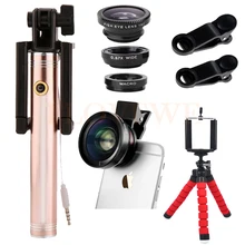Универсальный 2in1 HD 0.45X супер Широкий формат объектив для макросъемки рыбий глаз Lentes палка для селфи монопод для смартфона iPhone 7