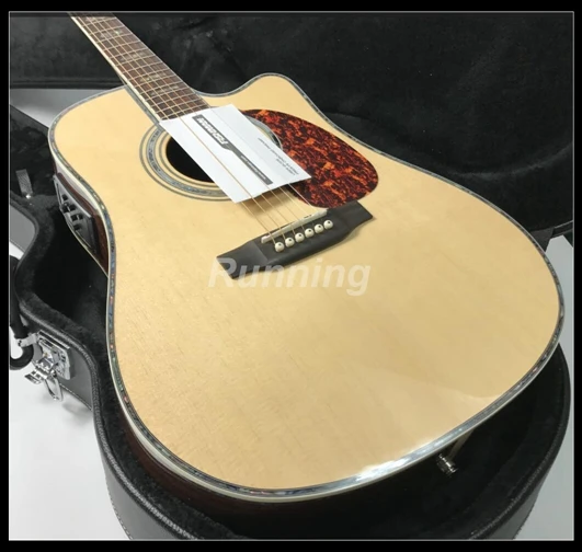 

Top Quality Electric Acoustic Guitar Solid Spruce Cutway Dovetail Vertebral Joint Bone Nut&Saddles Abalone Inlay Grover Tuner