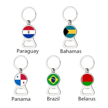 

Hot Creative Bahamas Paraguay Panama Brazil Belarus Flag Time Gem Multifunction Keychain Metal Beer Opener Accessories