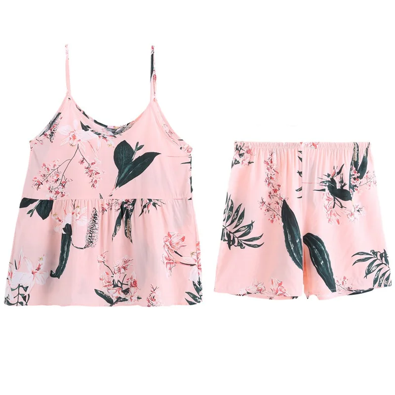 Хлопок с цветочным принтом повседневные ночные рубашки пижамы Сладкий для женщин Пижама для девочек два комплекта дома камзол
