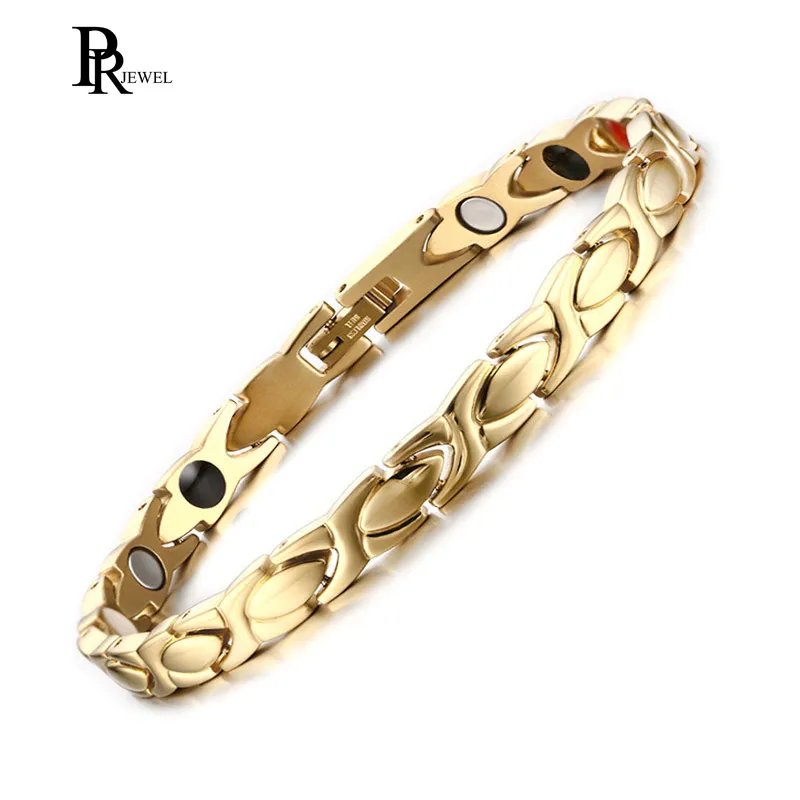 

4 in 1 Therapy Bracelet for Women Gold Color Stainless Steel Chain Magnetic Healing Jewelry free box
