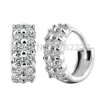 2015 Top Quality Wholesale Fashion Jewelry 2 Rows Cz Crystal Hoop Dangle Buckle Earrings Ear Studs Free Shipping | Украшения и