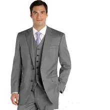 Новое поступление Классический Серый Жених v-образный вырез, петличный смокинг Свадебные костюмы для мужчин строгий костюм; для жениха Свадебные костюмы из трех предметов