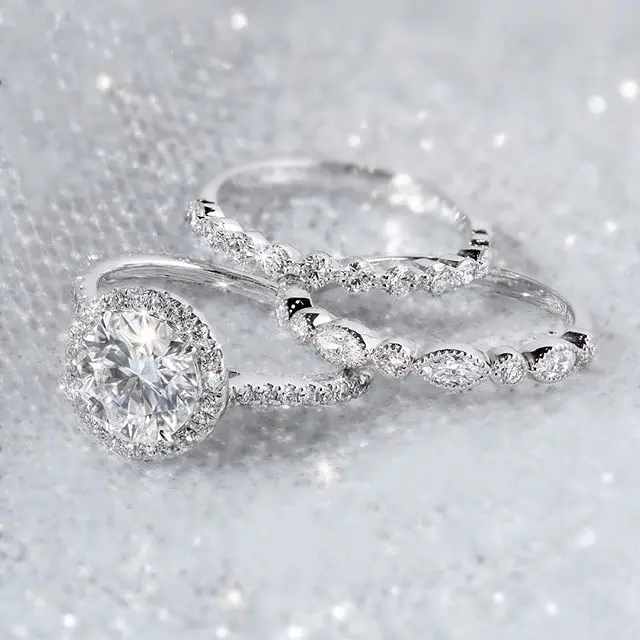 

Huitan Luxury 3PC Bridal Ring Band Dazzling Shiny Crystal Stone Prong Settiing Wholesale Lot&Bulk Factry Direct Selling Top Hot
