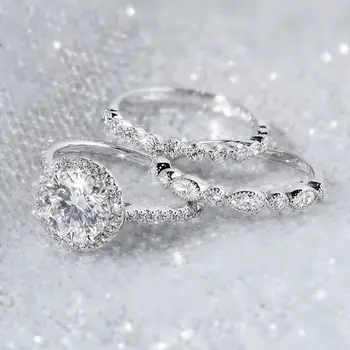 

Huitan Luxury 3PC Bridal Ring Band Dazzling Shiny Crystal Stone Prong Settiing Wholesale Lot&Bulk Factry Direct Selling Top Hot