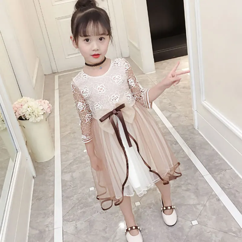 

Kids Lace Dress Bow Sash Baby Birthday Party Dresses Girls Clothes Dress children's clothing