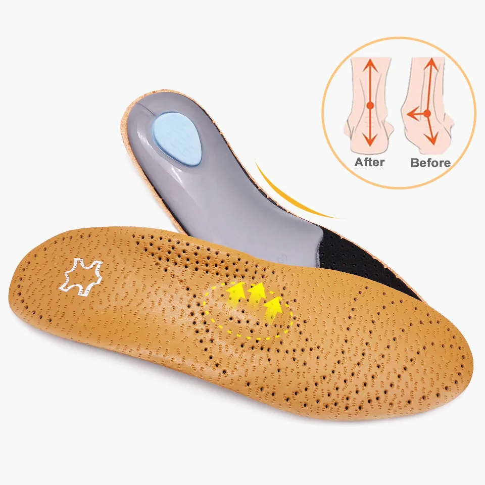 Leather orthotic insole for Flat Feet 