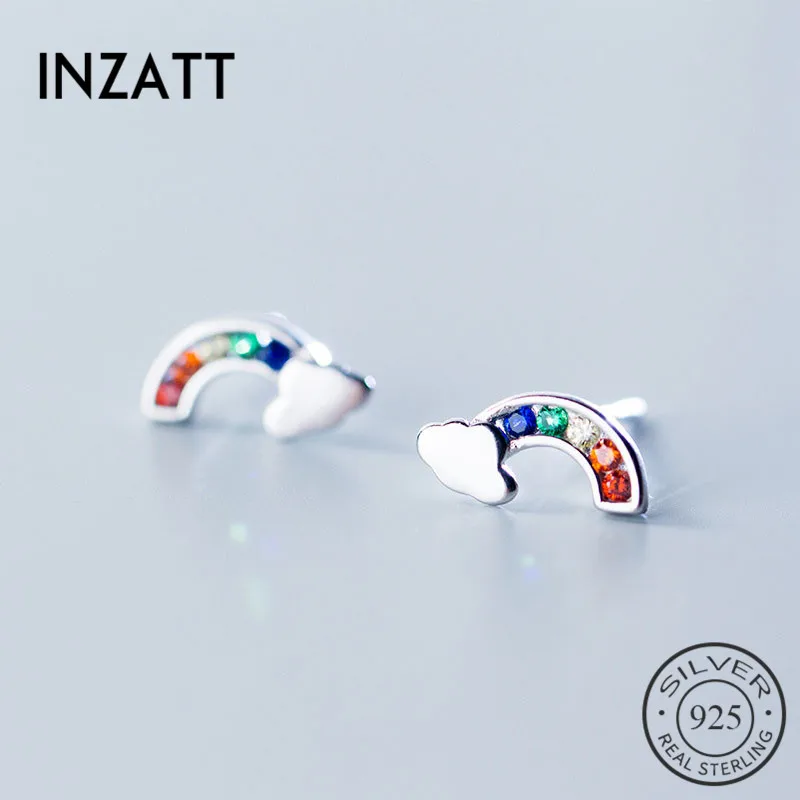

INZATT Real 925 Sterling Silver Cloud Zircon Rainbow Stud Earrings For Elegant Women Party Cute Fine Jewelry 2019 Accessories
