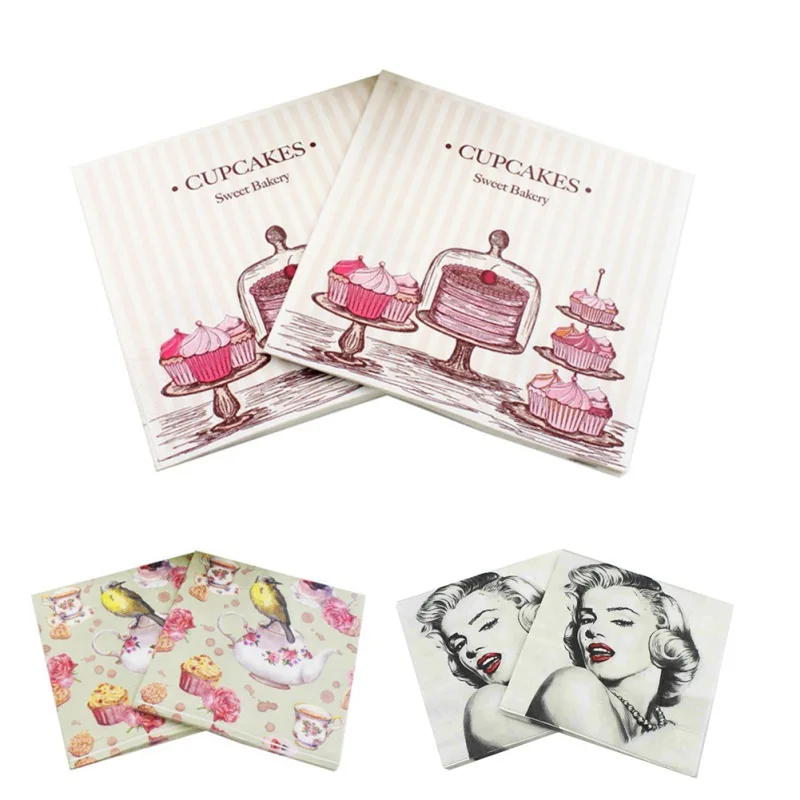 

Color Printed Tissue Feature Cake pattern Teacup birdie Paper Napkins For Event & Party Decoration 33cm*33cm 20pcs/pack/lot