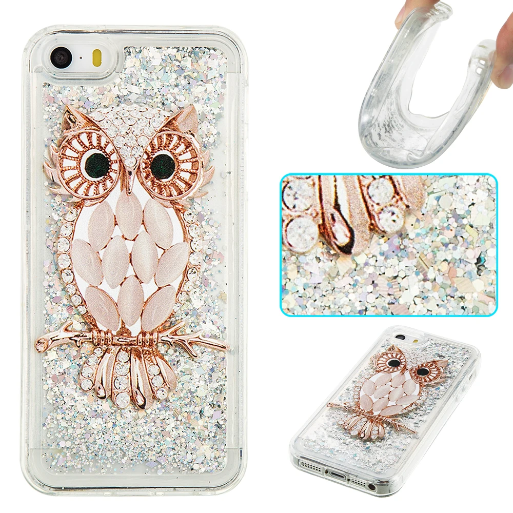 

Liquid Quicksand Glitter Soft TPU PC Case For Iphone X 8 7 Plus 6 6S SE 5 5S 4 4S OWL Stand Shell & Cover cell phone shell