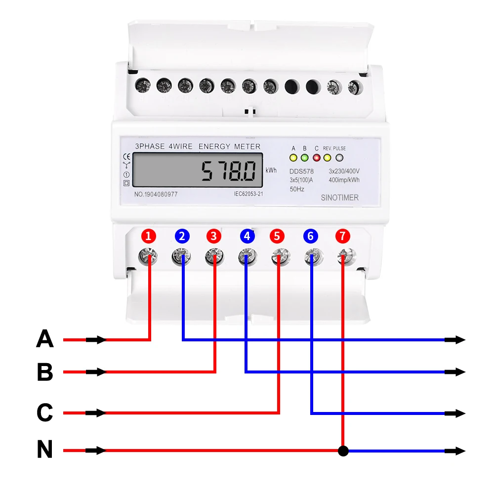 DDS578 New Model 3*5(100)A 50Hz 230V Energy Meter Three Phase 7P DIN Rail LCD Digital Electric Power Consumption Meter