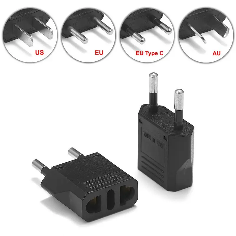 2pcs European Euro EU Plug Adapter 2 Pin US Brazil Italy To Europe