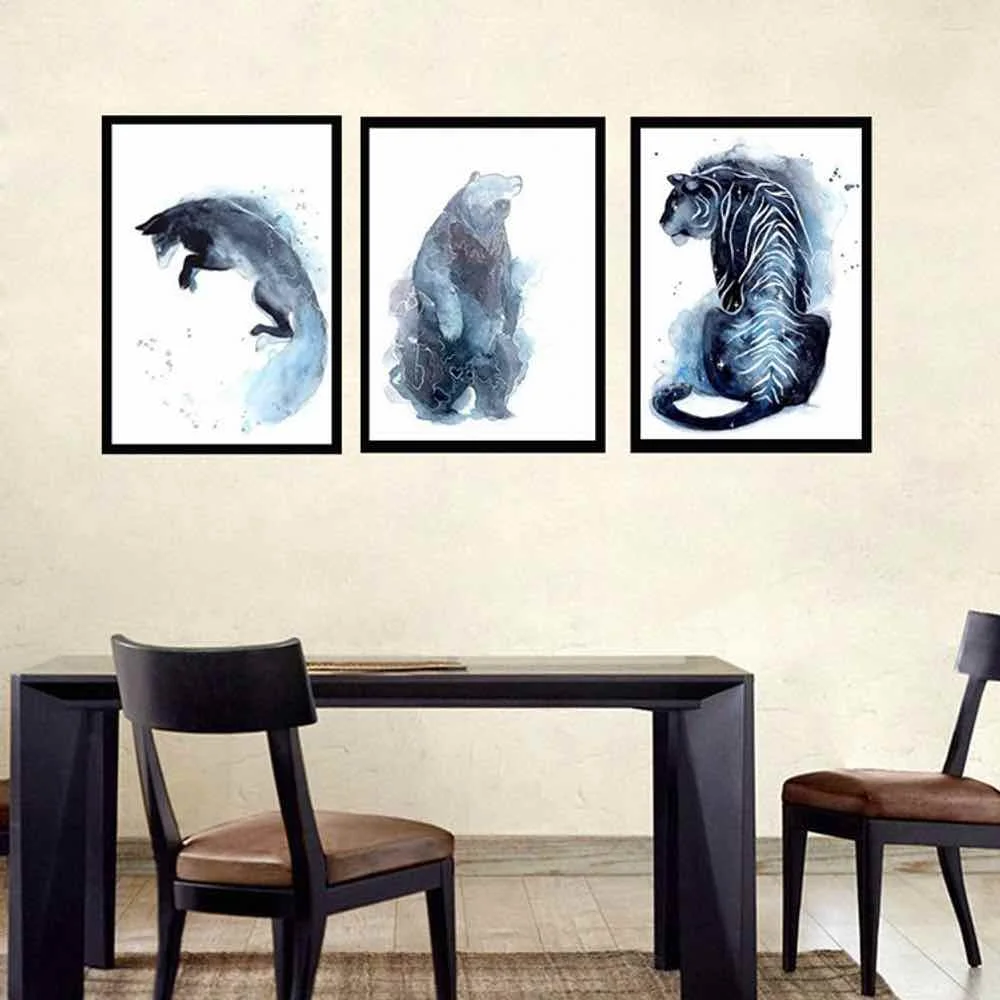 

HAOCHU Animal Bear Monster Abstract Canvas Painting For Living Room Home Decor Painting Print Poster Simple Nordic Wall Picture