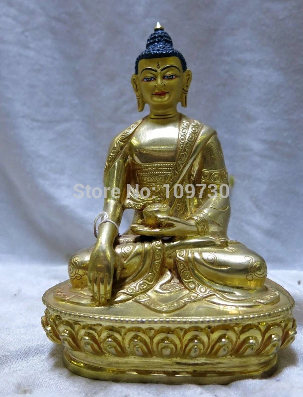 

001463 6" China gilt bronze carved fine Painting apothecary Medicine Buddha Statue
