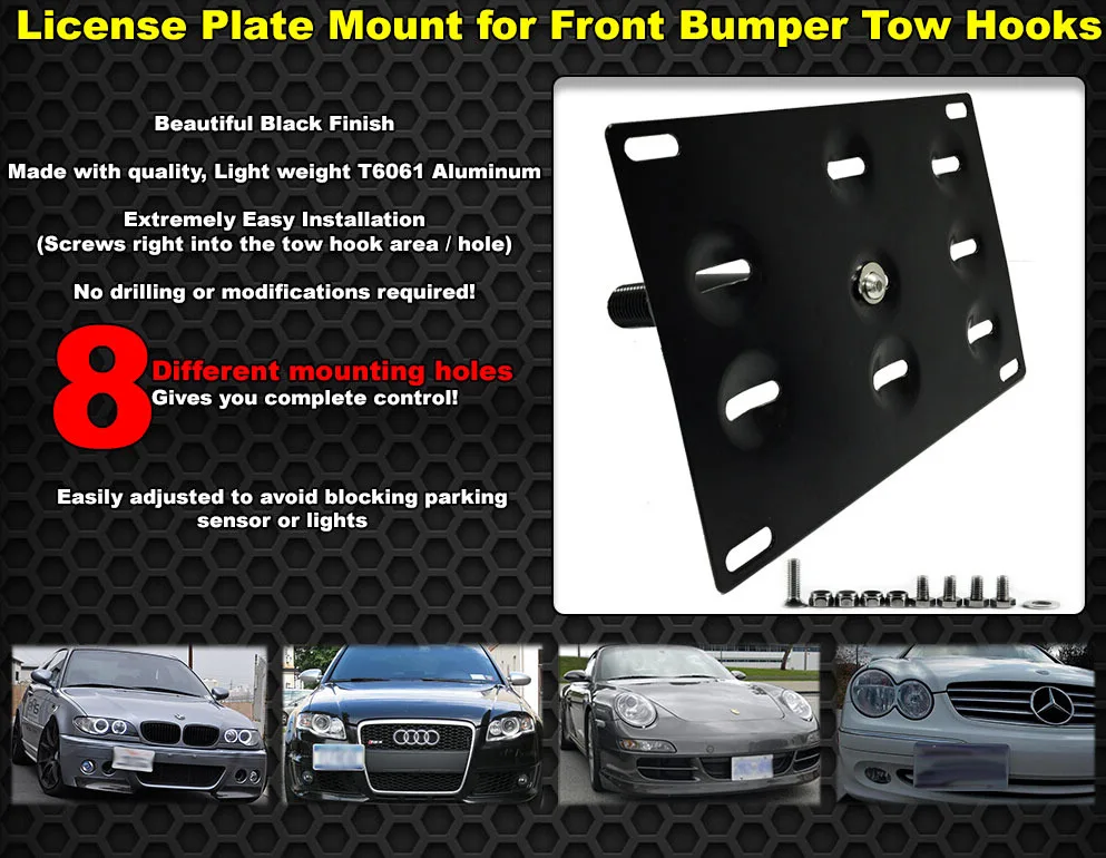 

RASTP Front Bumper Tow Hook License Plate Mount Bracket Holder For BMW Fit/Jazz 08 Yaris Mitsubishi Lancer RS3-BTD013