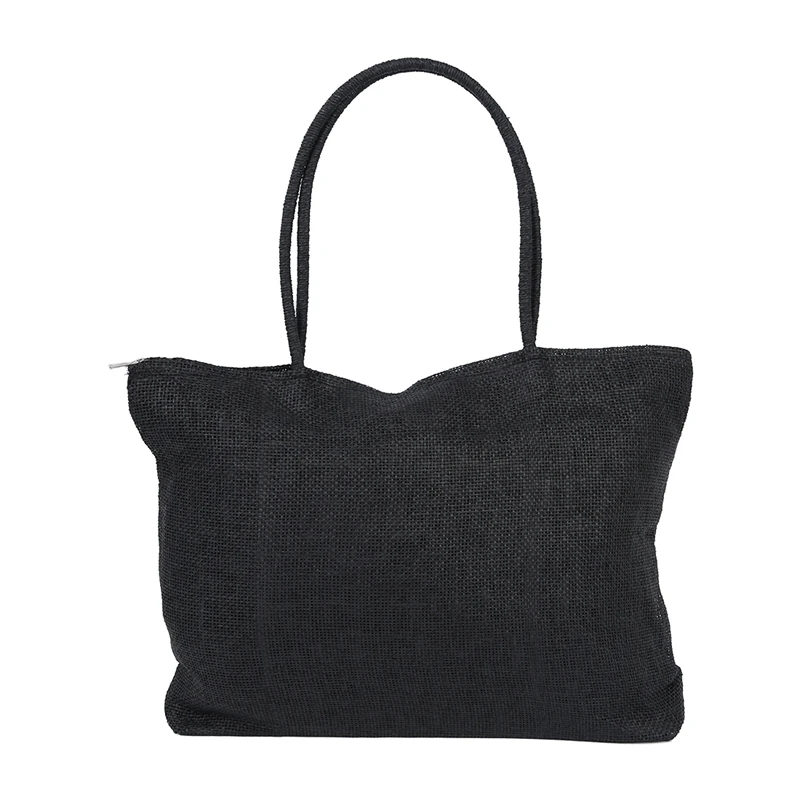 

Ladies Straw Weaving Summer Beach Tote Bag Shopping Travelling Zippered Bag-Black
