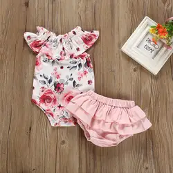 Perimedes для маленьких девочек боди Комплекты одежды для новорожденных Детские наряды для девочек одежда, Цветочный комбинезон боди + дутые