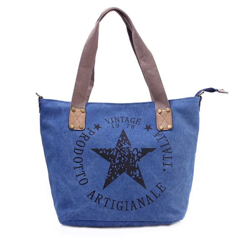 2022 BIG STAR PRINTING VINTAGE CANVAS SHOULDER BAGS Women Travel Tote Factory Outlet Plus Size Multifunctional Bolsos