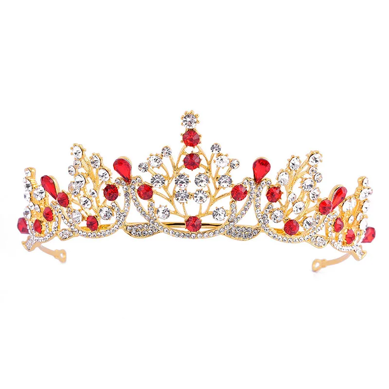Высококачественные украшения для волос невесты диадема золотой свадебный кристалл со стразами короны и диадемы аксессуары для свадебной прически аксессуары JL - Metal color: red