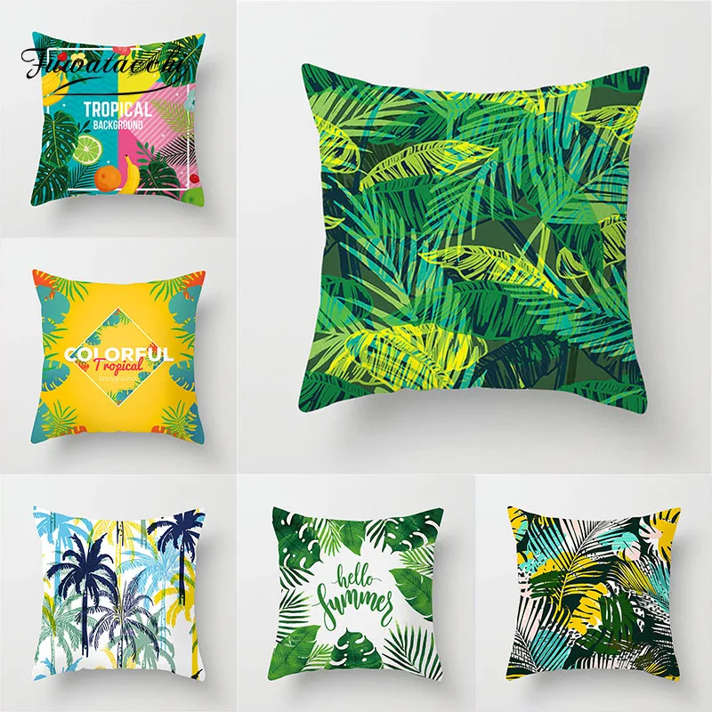

Fuwatacchi Tropical Plant Cushion Cover Leaf Geometry Wedding Pillow Cover For Car Home Chair Decoration Pillow Case 45 * 45 cm