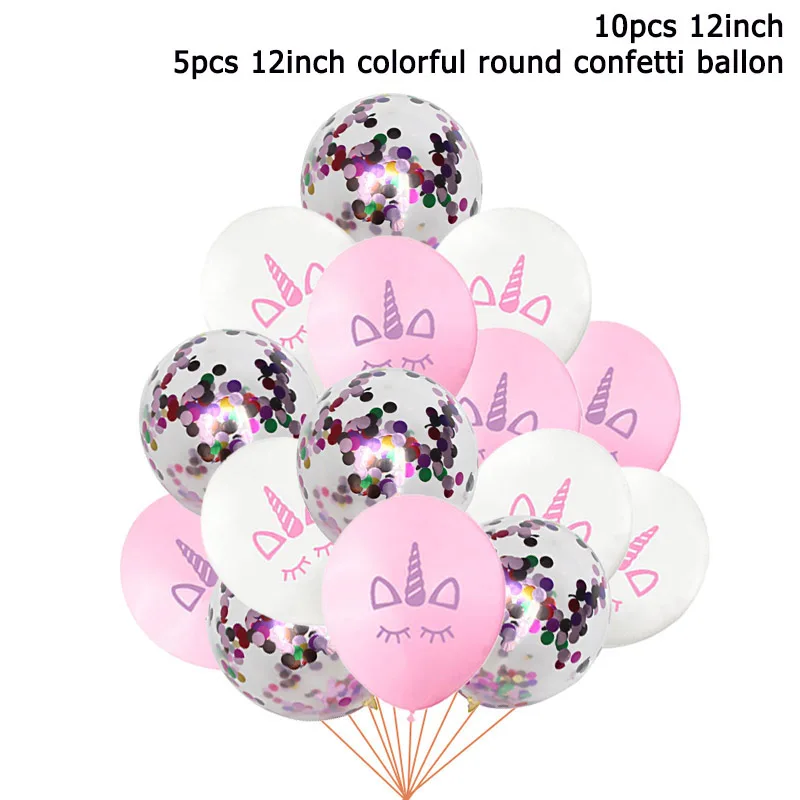 15pcs Pink Unicorn Balloon Birthday Unicorn Party Decoration Kids Latex Ballons Gold Confetti Baloons Baby Shower Party Supplies