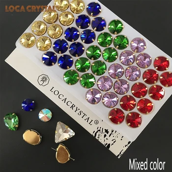 

Mix Color 12mm Round Shapes Sew On Rhinestone Glass Crystal Diamond Metal Base Buckle DIY Wedding Dress Decoration LOCACRYSTAL