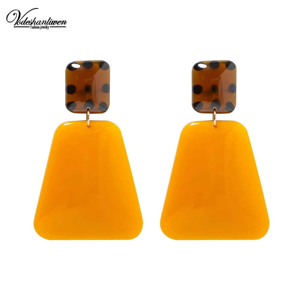 

Vodeshanliwen ZA New Design Geometric Resin splicing Drop Earrings For Women Hot Sale Bohemia Big Dangle Earrings Trendy Jewelry