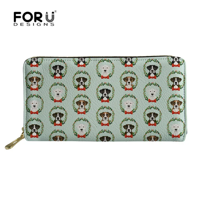 FORUDESIGNS Custom Images Christmas Boxer Dog Ladies Wallet Women Leather Purse Multifunction Women Wallet with Zipper Money Bag 