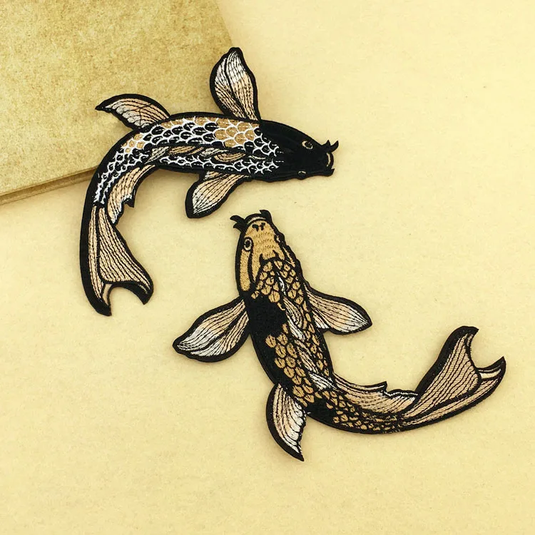 1set applique fish carp patches embroidered sew on patch fabric motifts