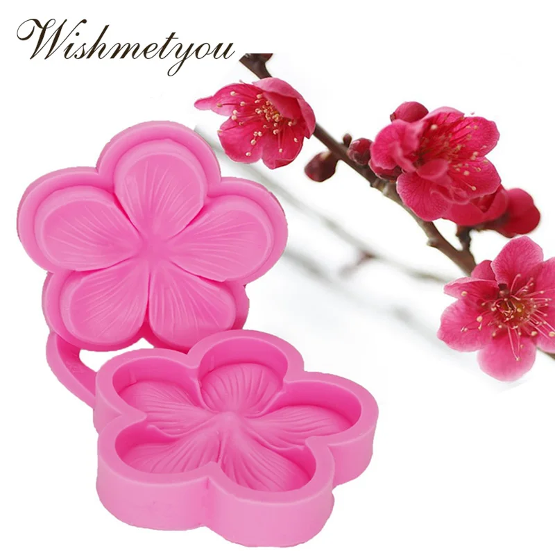 

WISHMETYOU New Silicone Turn Sugar Cookies Cake Embossed Mold Plum Blossom Sugar Craft Silicone Flower Wedding Decoration Mold