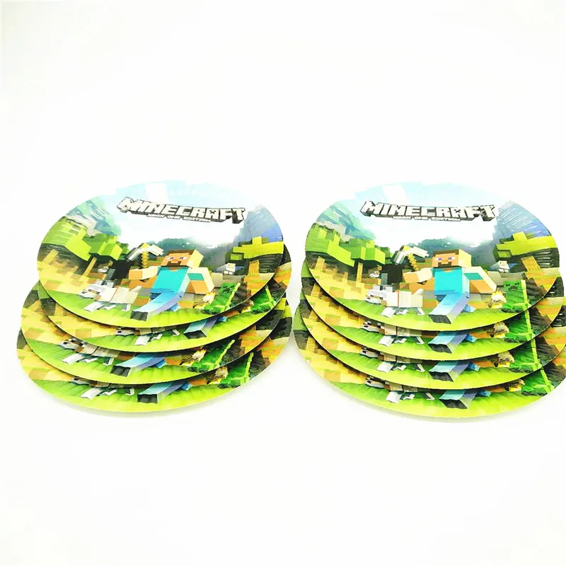 

Minecraft Cartoon Game Birthday Party Decor Disposable Paper 7Inches Cake Plates Round Baby Shower Supplies