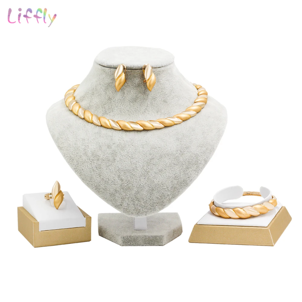 Liffly Italian Wedding Jewelry Sets for Women Necklace Set Earrings Fashion Dubai Gold Jewelry Sets