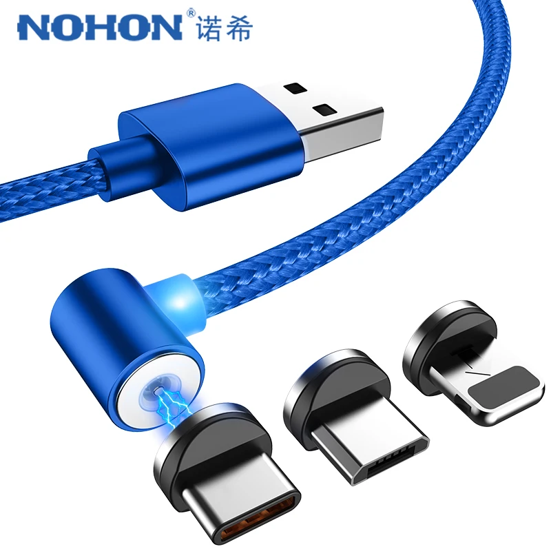 NOHON l-образный светодиодный магнитный кабель для быстрой зарядки для iPhone X 7 8 Plus XS MAX XR Micro USB TypeC магнитные кабели для зарядки 1/2 м