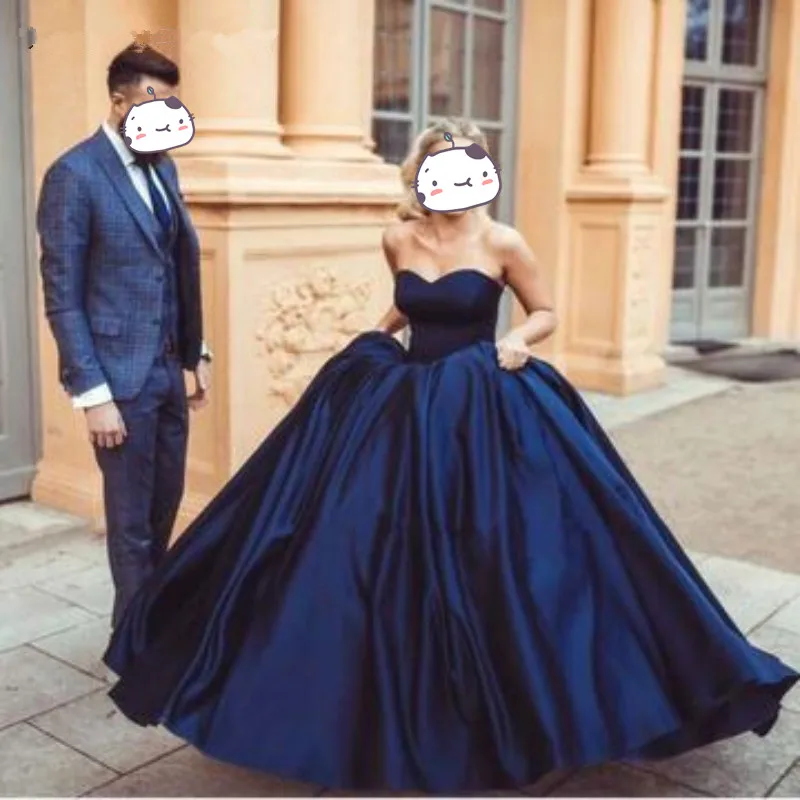 

Simple Black Long Evening Dress Ball Gown Sweetheart Emerald Green Satin Long Wedding Party Gowns 2019 Red Formal Prom Dresses
